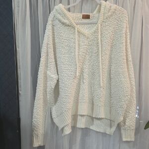 #34 POL Hooded Nubby Teddy Bear Sweater Cream Oversized Size Large